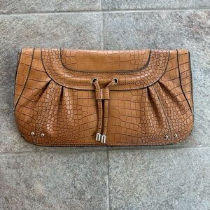 Nine West Brown Crocodile-Embossed Clutch NWOT